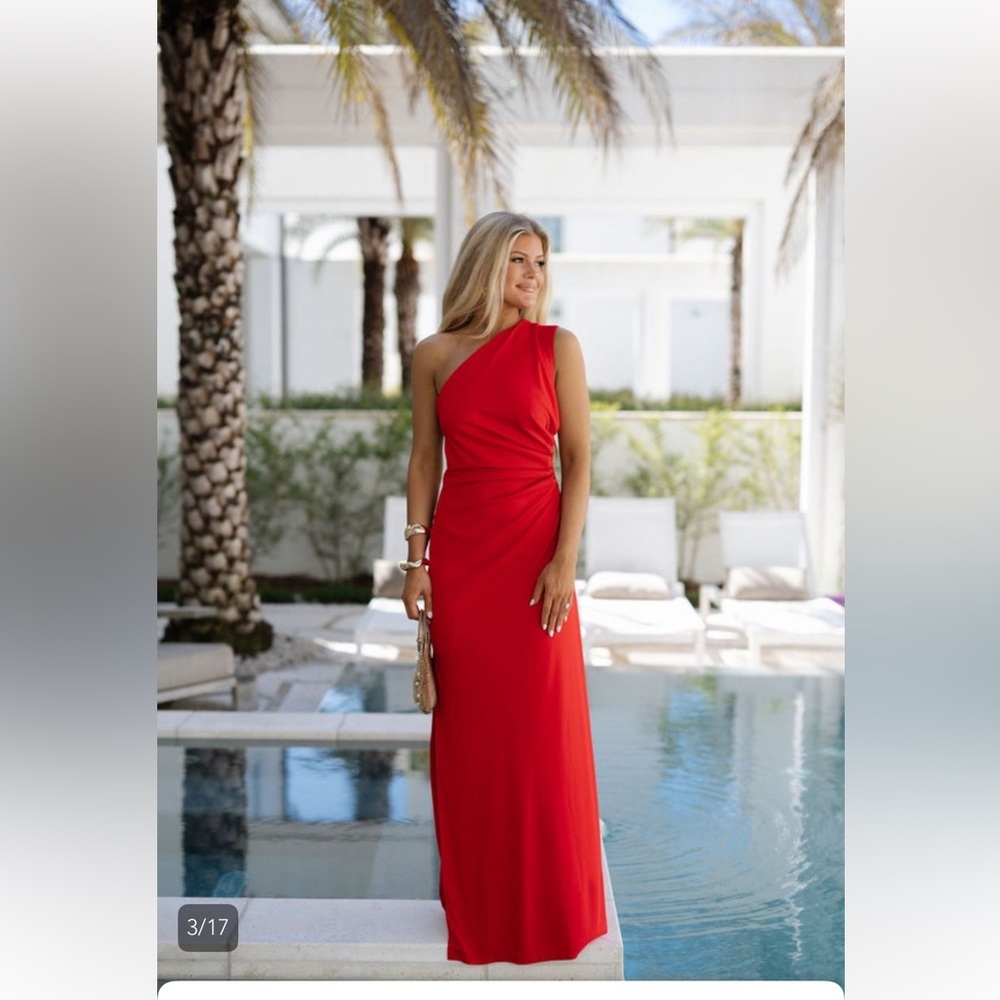 These Three Boutique Elegant Red One-Shoulder Dress Andrew Maxi Medium